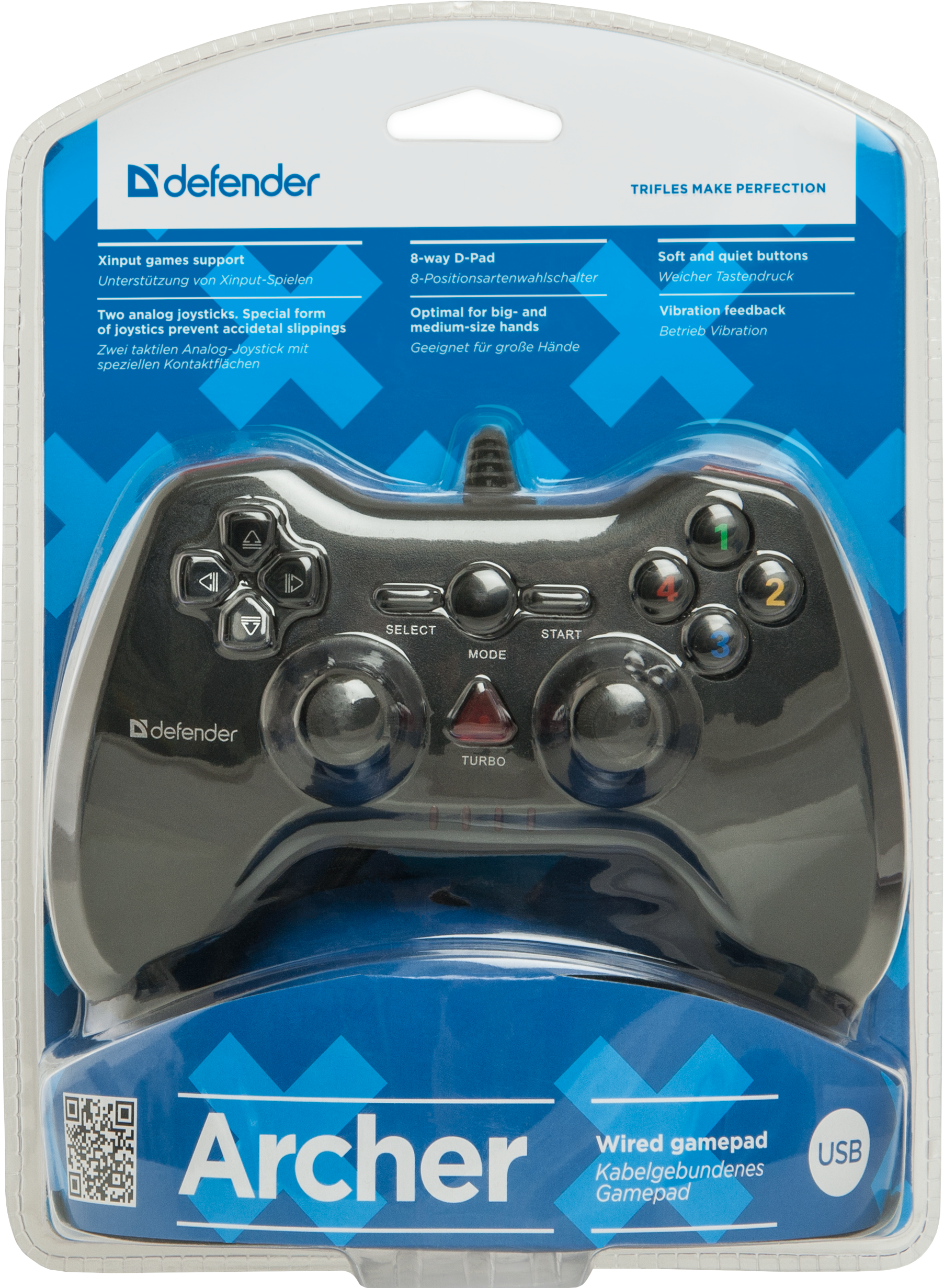 64248 проводной геймпад archer usb-ps2/3, 12 кнопок, 2 стика Defender Santreyd  - Вид №2