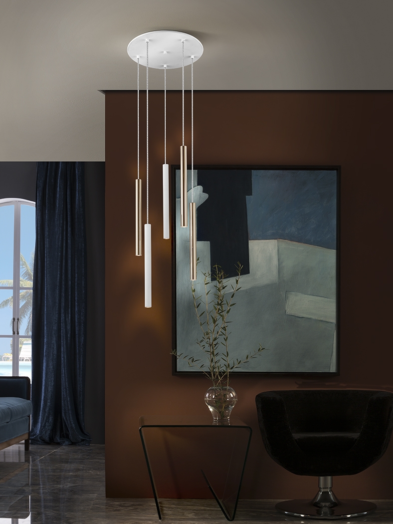 085377 Подвесной светильник 5L белый/золотой DIM Schuller Varas  - Вид №1