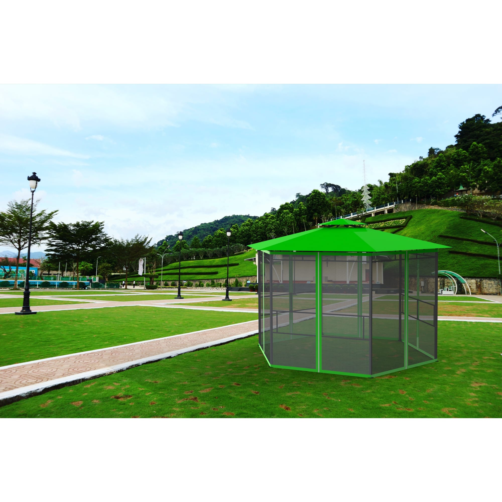 82697254 Шатер садовый с антимоскитной сеткой Отдых 4x4x2.59 м сталь зеленый (без штор) Santreyd  - Вид №2