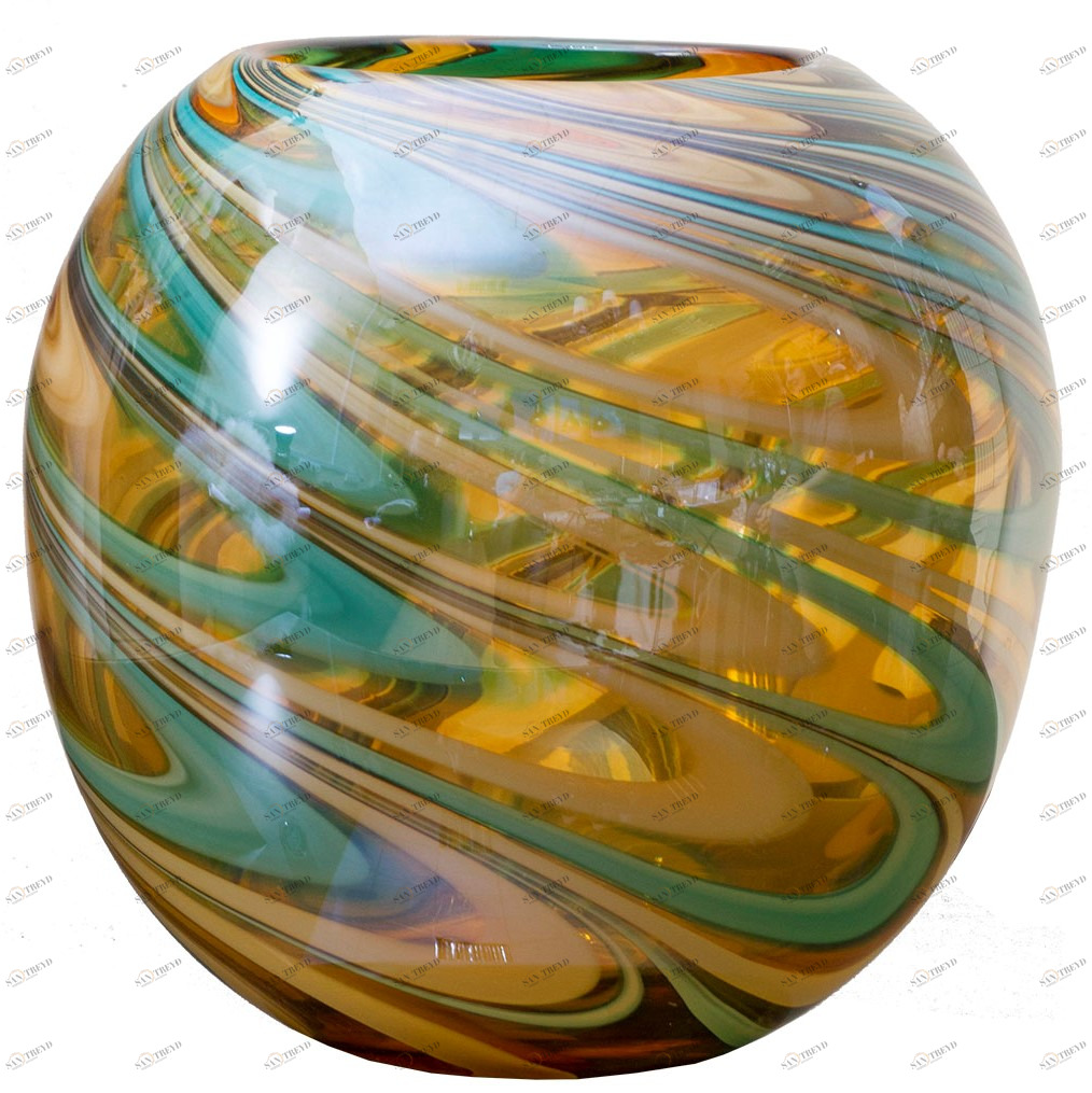 Ваза стеклянная бежевая с голубым 23 см от Garda Decor GARDA DECOR ДИЗАЙНЕРСКИЕ 033950 Бежевый;зеленый 
