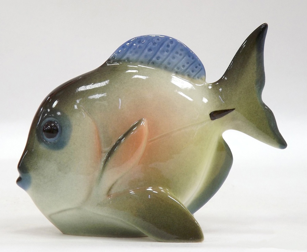 80382 Императорский фарфоровый завод Скульптура "Рыба-бабочка мал.разм." (зелёный) Фарфор твердый 