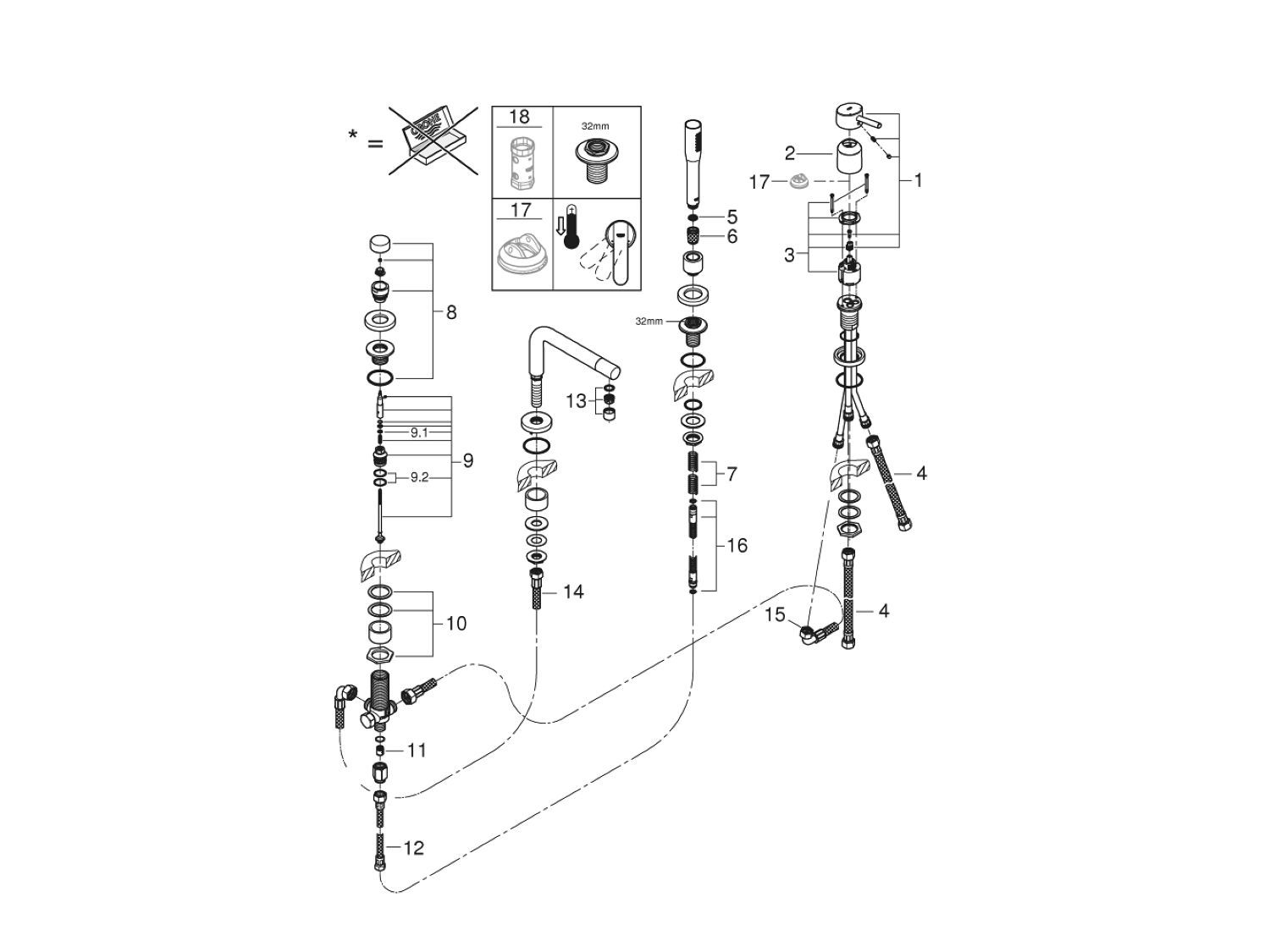 Набор для ванны с 4 отверстиями и ручным душем Grohe концепция ARCH-00044819 - Вид №3