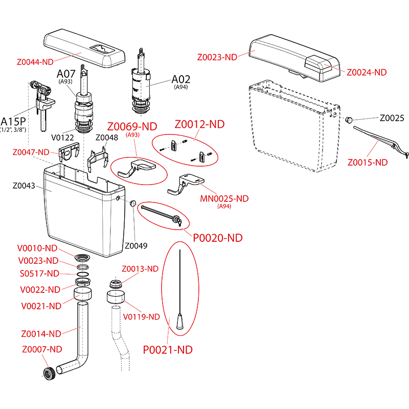 Универсальный бачок для унитаза ALCA UNI DUAL ALCAPLAST A9338 - Вид №2