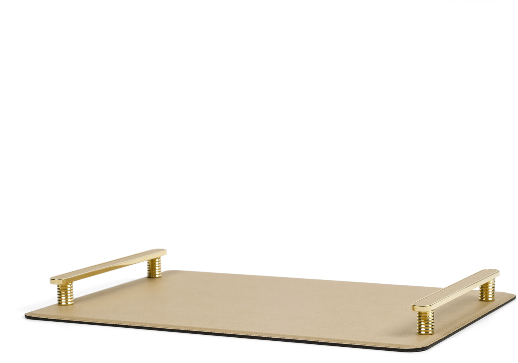 Поднос Венария - 50X37 см / металл-финиш_вороненная-латунь / зерненая кожа_кремовый