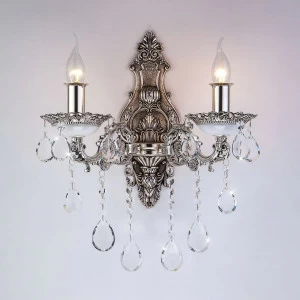 Бра хрустальное на 2 лампы серебро Versales 283/2 BOGATES СВЕЧА 00-3931333 Прозрачный;серебро