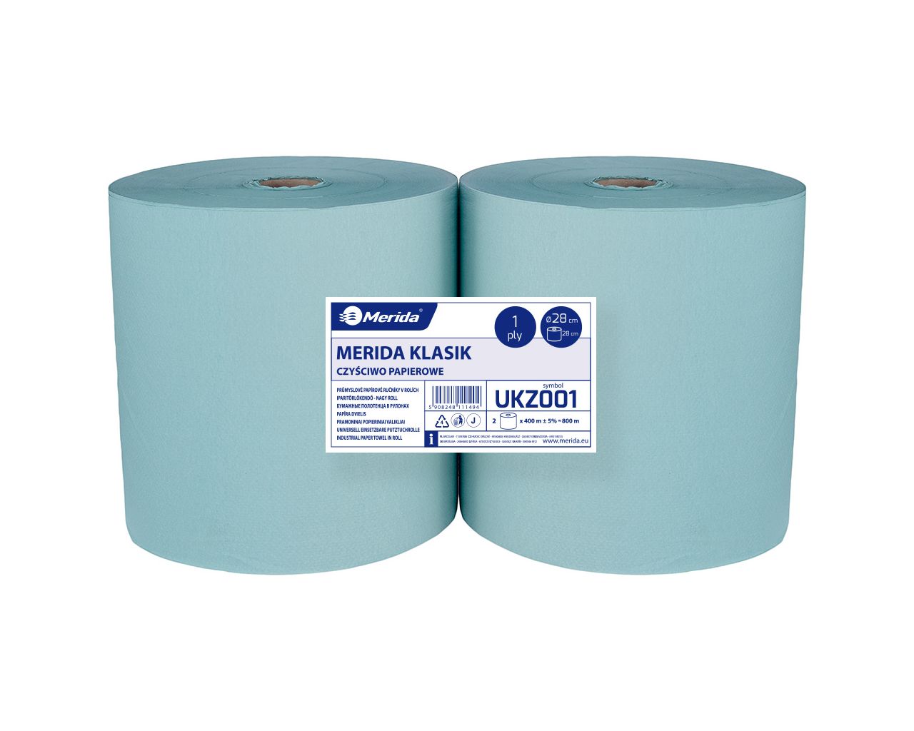 UKZ001 Салфетка для уборки KLASIK 28, длина 400 м, однослойная, ЗЕЛЕНАЯ, 2 шт./уп. Merida  - Вид №1