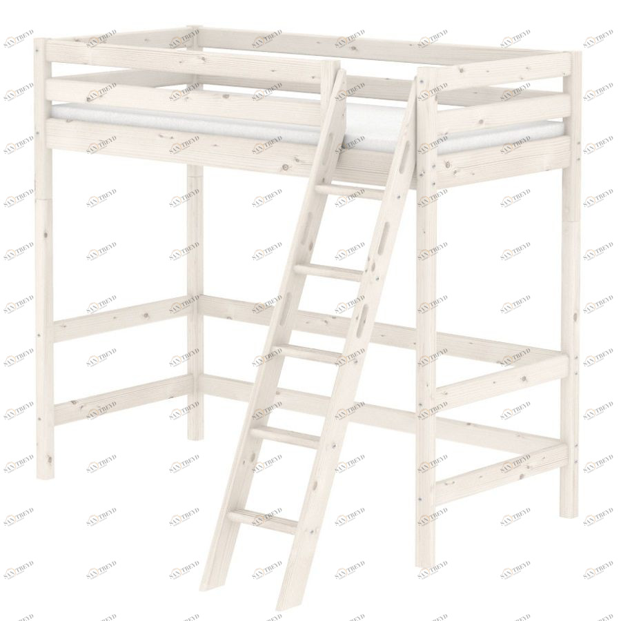 Кровать Flexa Classic высокая с наклонной лестницей, белая, 200 см 9010316201