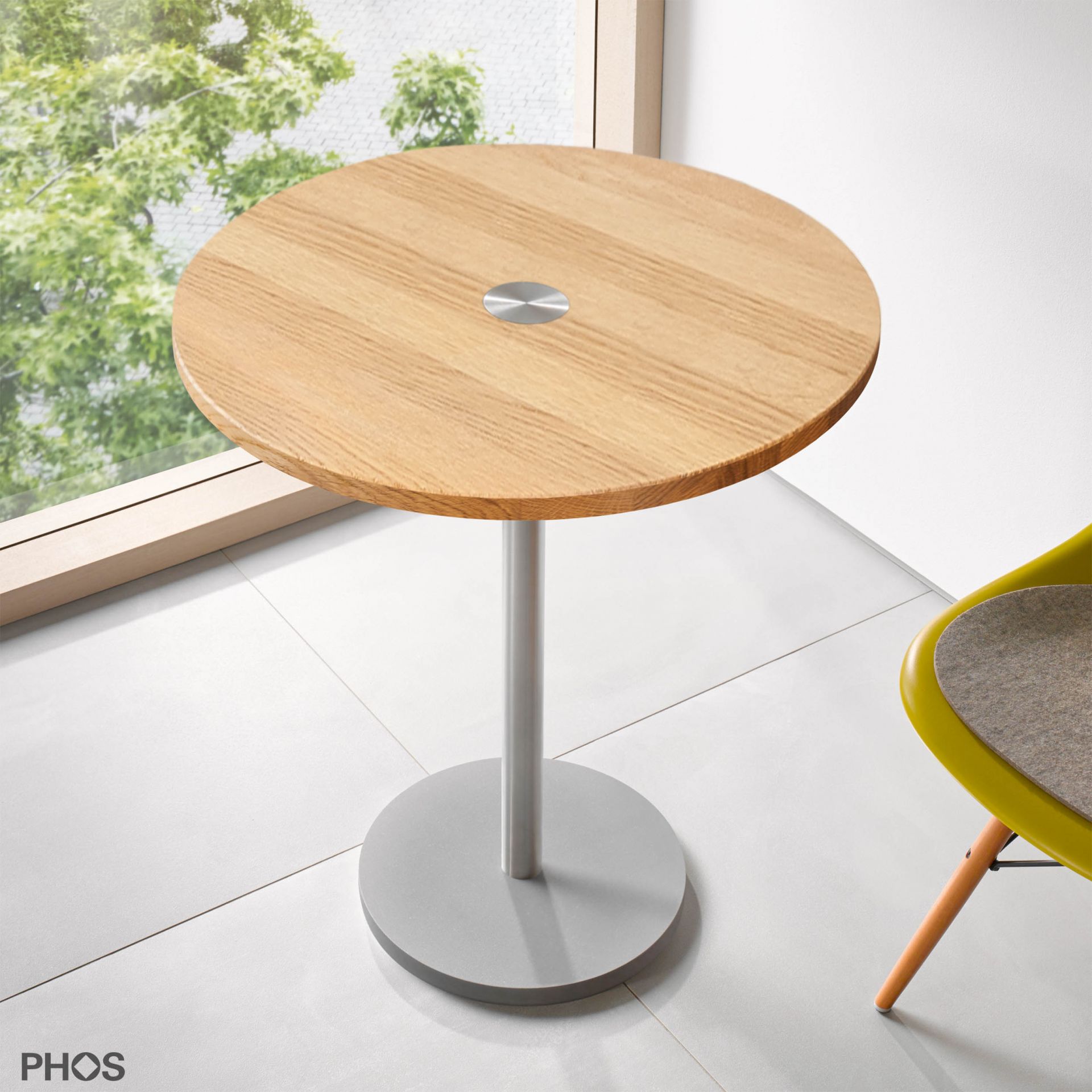 T730-Eiche Стол для бистро с дубовой столешницей, ø70 см, высота 73 см PHOS 