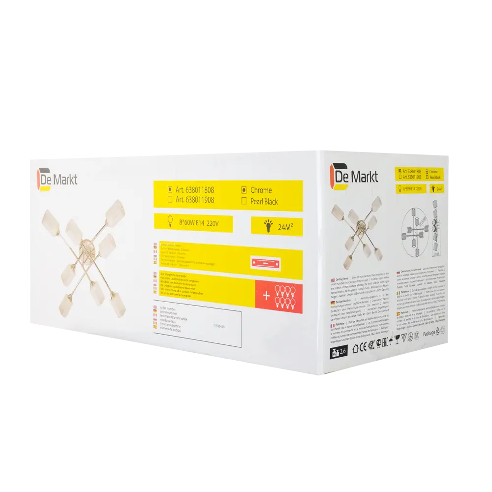 18162497 Люстра Олимпия 8xE14x60 Вт металл/стекло цвет хром/белый STLM-0009791 De Markt  - Вид №13