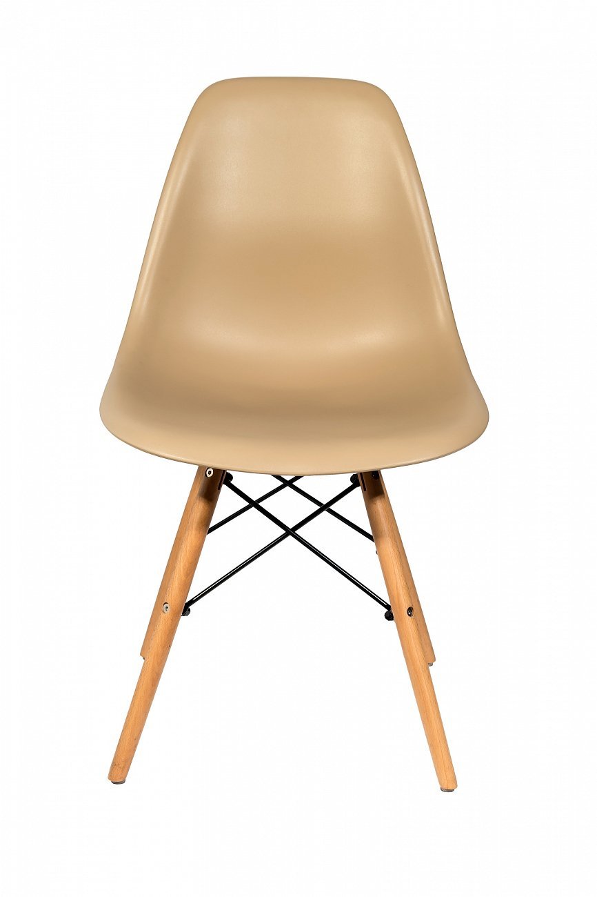Стул со спинкой бежево-серый с деревянными ножками Eames EAMES ДИЗАЙНЕРСКИЕ, EAMES DSW 00-3882025 Бежевый;серый  - Вид №2