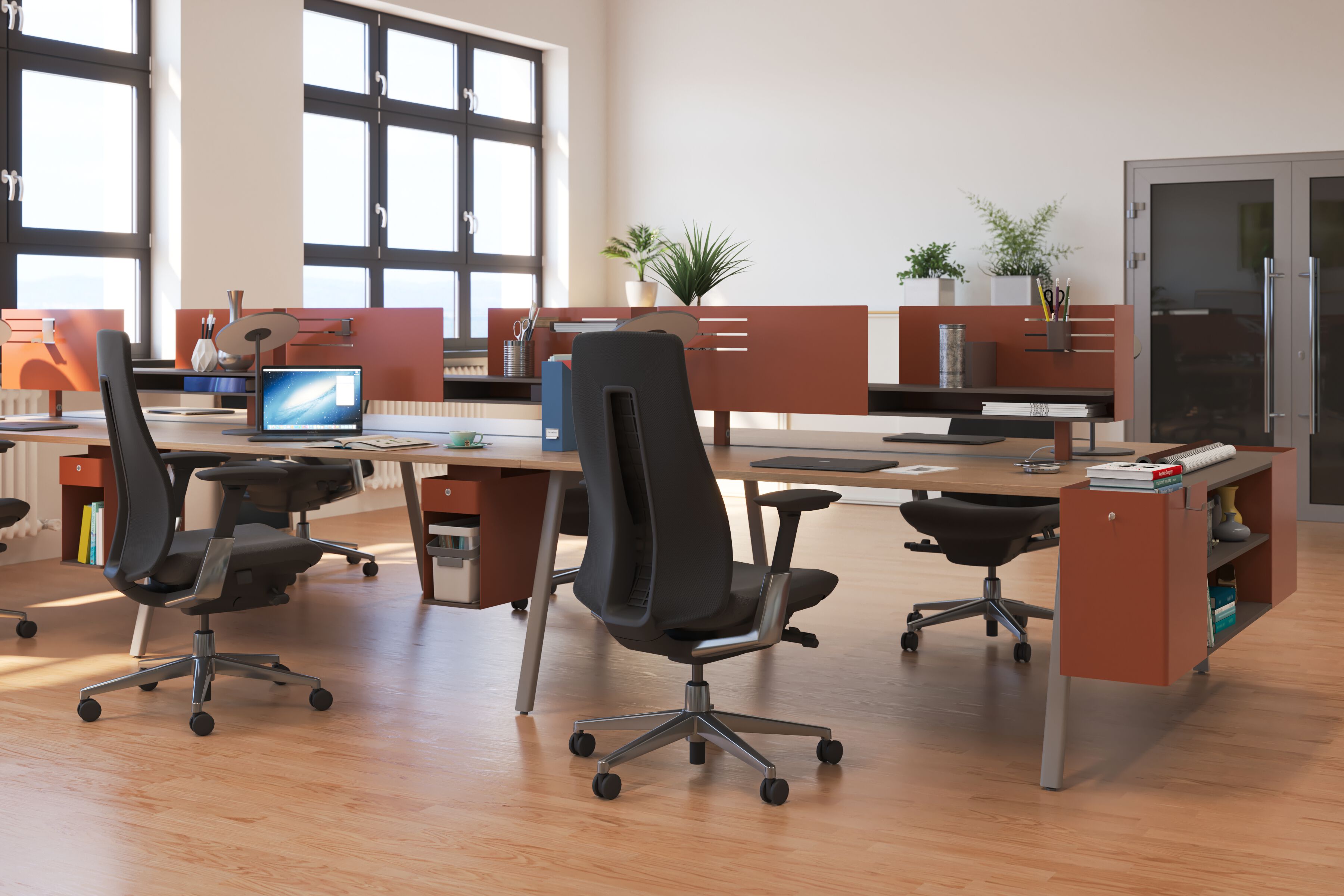 Многосекционная рабочая станция из меламина с разделительными панелями Haworth Intuity ARCH-00032295 - Вид №1