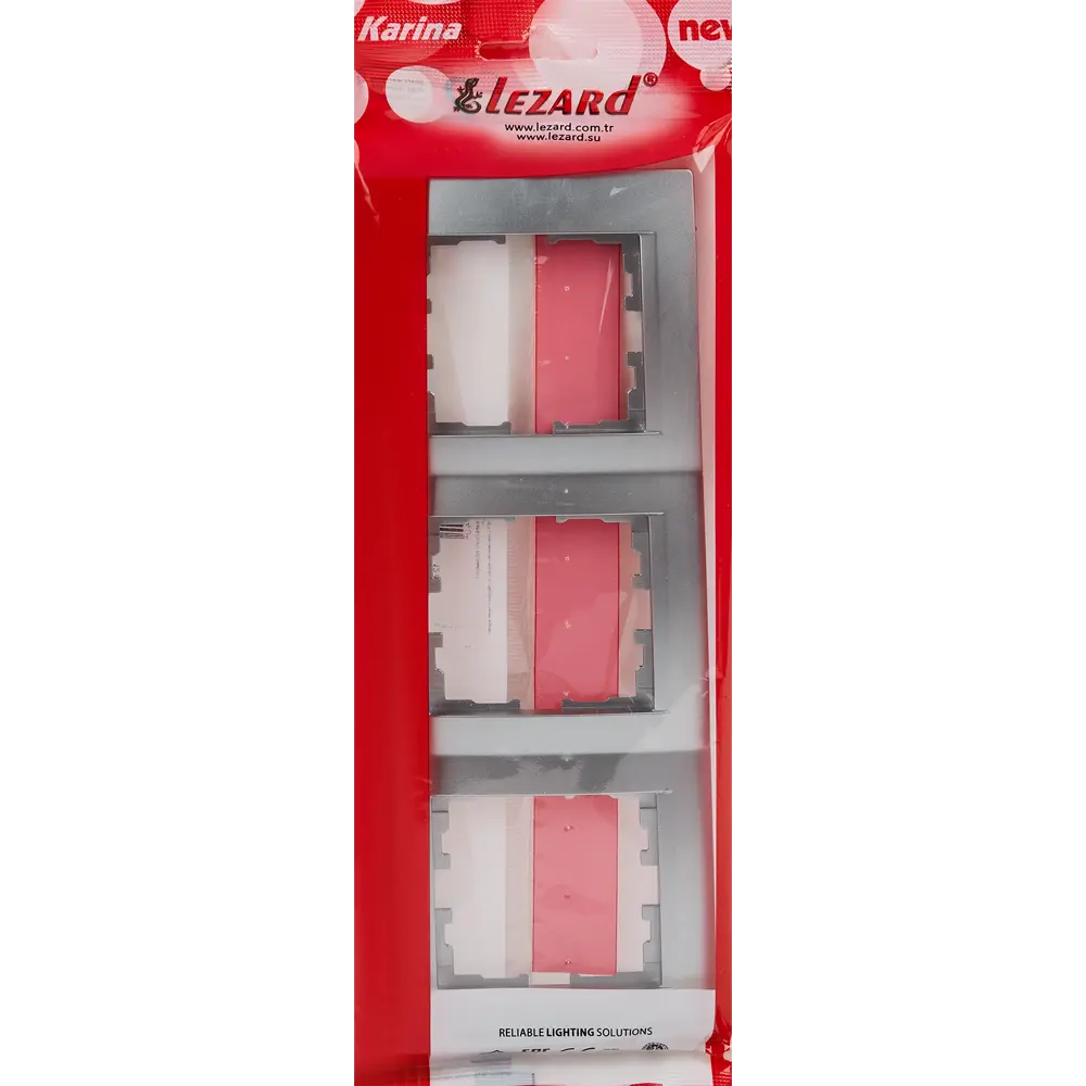 Рамка для розеток и выключателей Lezard Karina 3 поста вертикальная цвет матовый серый STLM-2159174 - Вид №2