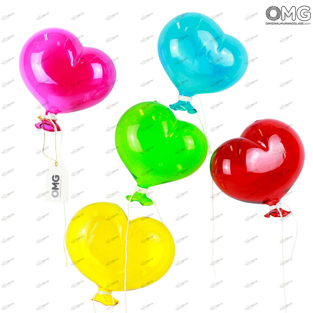 1344 ORIGINALMURANOGLASS 5 декоративных воздушных шаров в форме сердца - palloncini a cuore - муранское стекло 15 см 