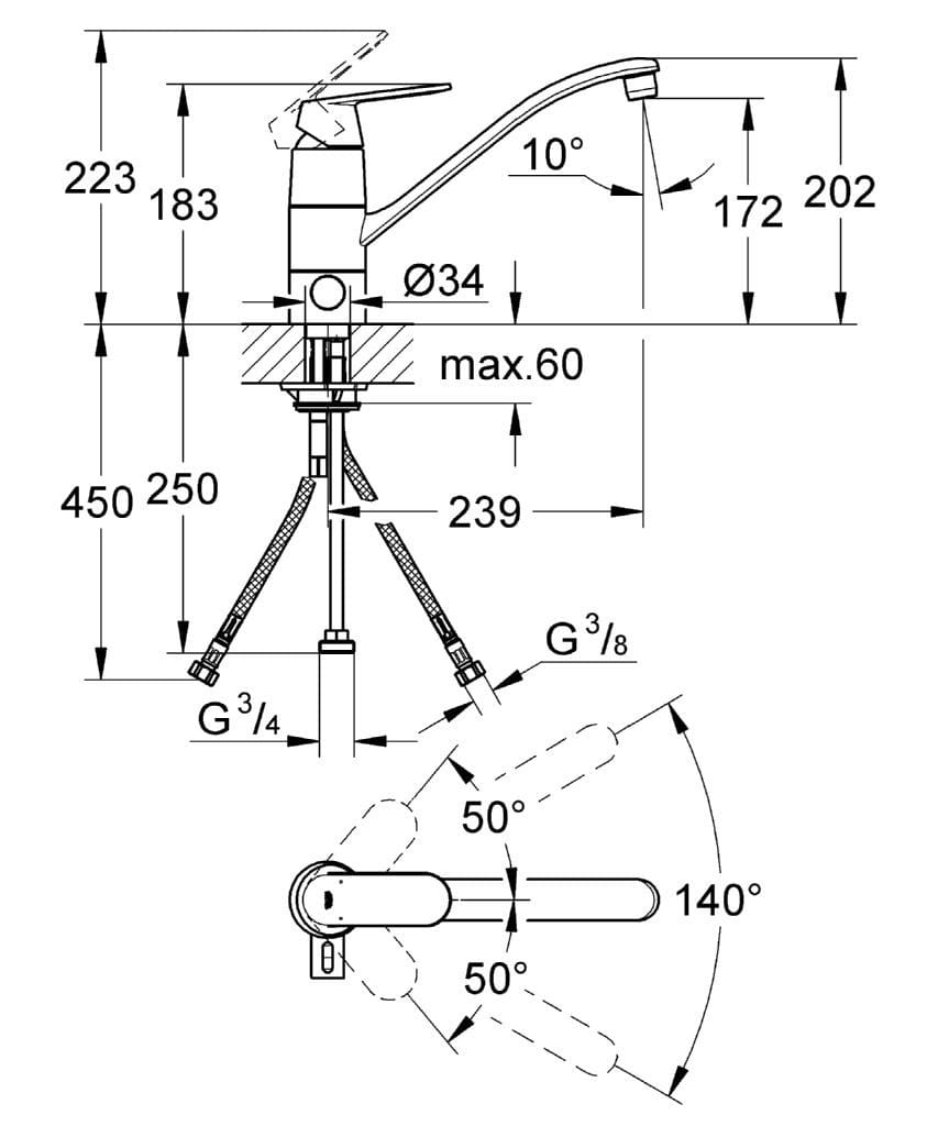 Смеситель для кухни с поворотным изливом Grohe Eurosmart Cosmopolitan ARCH-00065448 - Вид №2