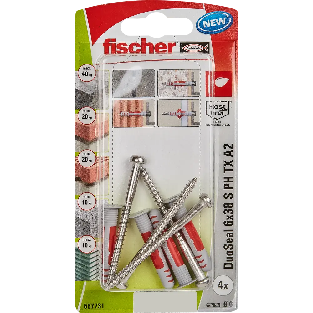 Дюбель-шуруп для всех типов стен Fischer DuoSeal 6x38 мм нейлон/сталь цвет серый/красный 4 шт. 85257156 STLM-2134084  - Вид №4