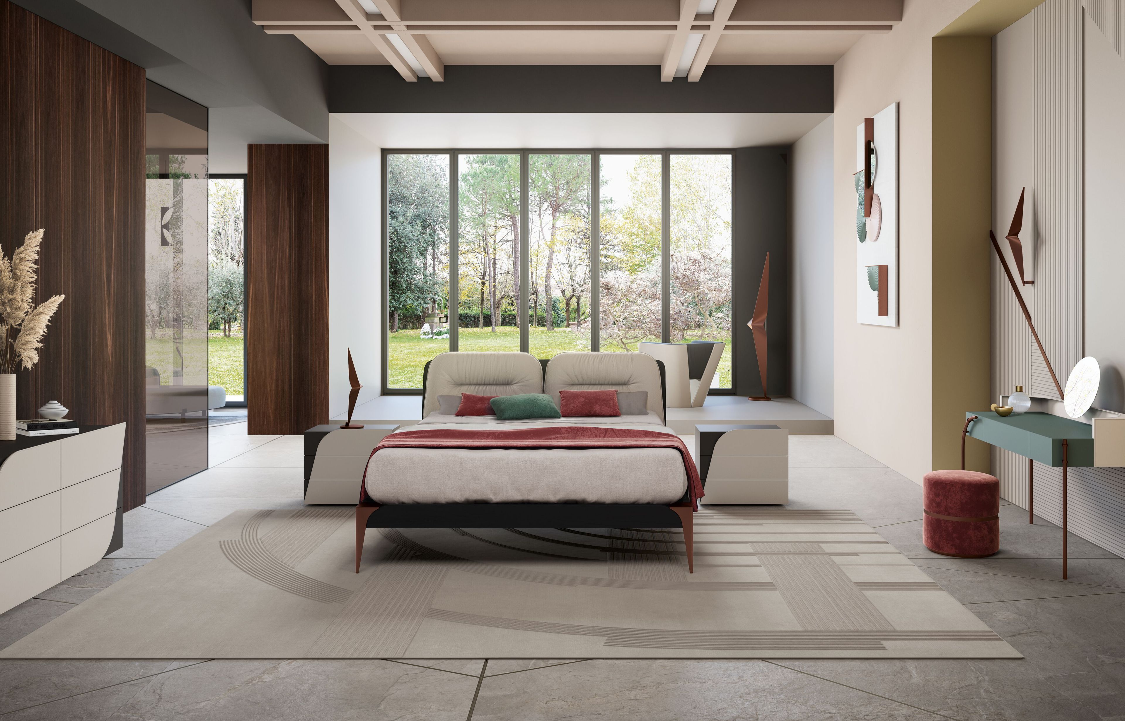 Деревянная двуспальная кровать с мягким изголовьем Bizzotto Italia ARCH-00097889 - Вид №1