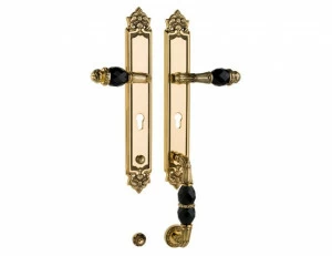 0J3705.SN85Y.34 Комплект входной двери с черным кристаллом сваровски и европрофилем 85мм Сатинированная латунь и черный патин