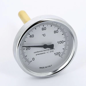 Термометр биметаллический 80мм с погружной гильзой EMMETI 120 град.C гильза 100мм