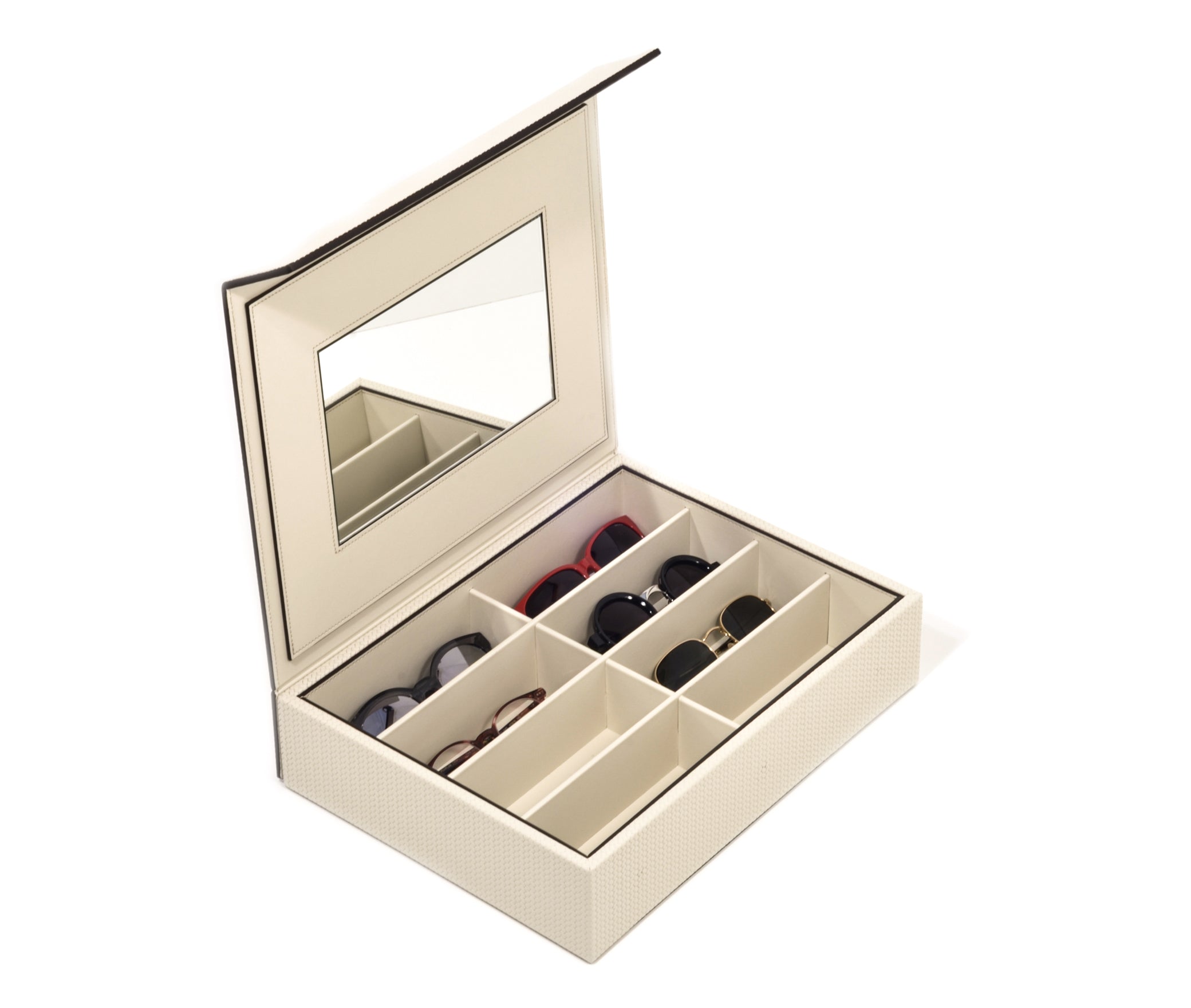 Коробка для очков с зеркалом - 36,8X27,5XH7,5 см / зернистая кожа_кремовый Pinetti 00.1390.029.027 - Вид №4