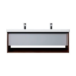 Тумба под раковину подвесная AM.PM Stern 120 см ящик с нишей цвет орех с раковиной для двоих Konsensa Teano 121 см сифон в комплекте