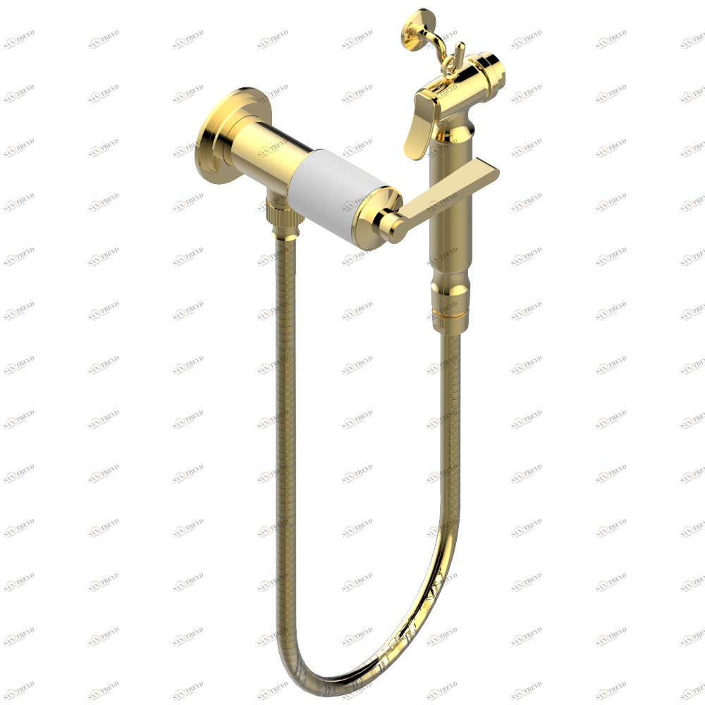 G2J-5840/8 Душ гигиенический: вентиль, 1.25 м шланг, крючок, вывод для душа и лейка с клапаном (возможны только следующие покрытия A02, B01,C01, D03, E02, F01, G01,G02) Thg-paris Faubourg - белый фарфор - с рукоятками Золото G2J 5840/8 CAT.F