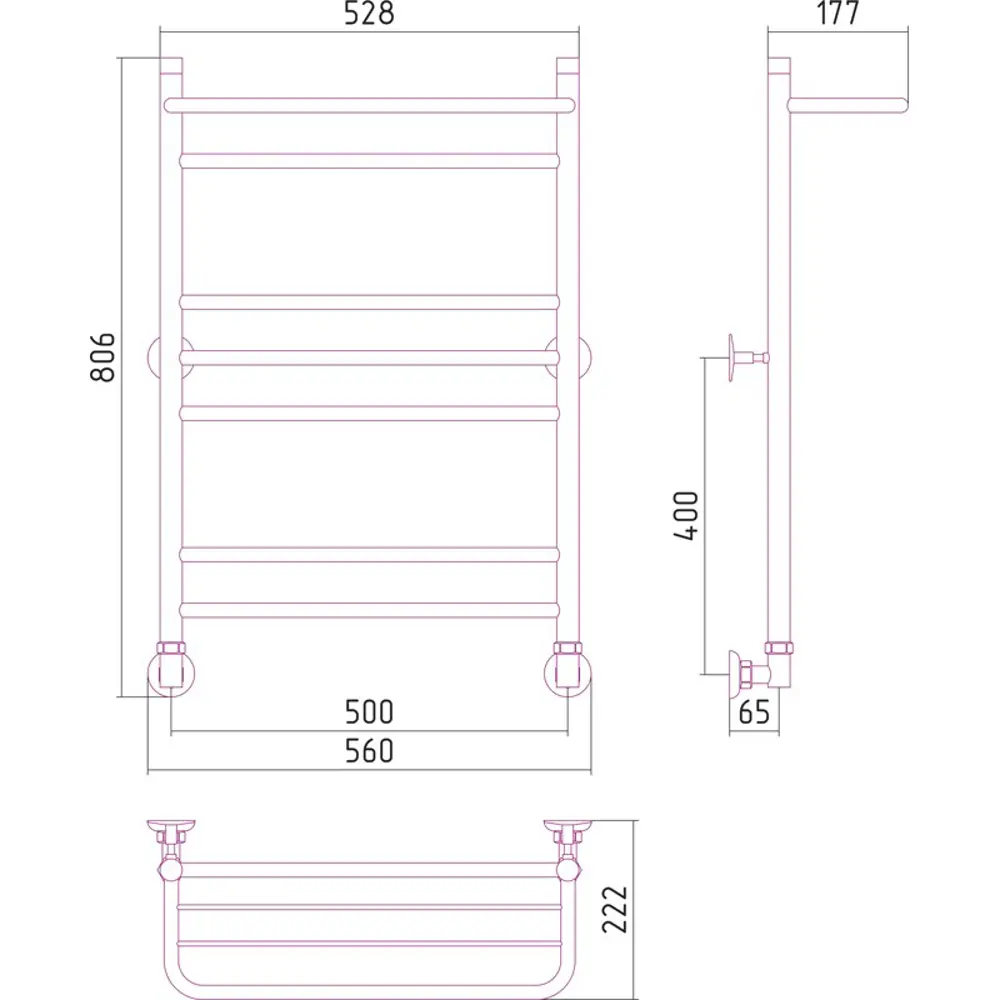 Полотенцесушитель водяной с полкой Сунержа ВПС-38 нержавеющая сталь 50x80 см STLM-2202815 - Вид №2