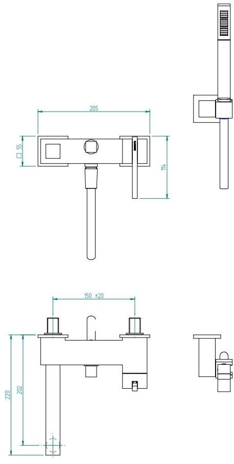 ZAZZERI Смеситель для ванны настенный с ручным душем Soqquadro sun-id-1419222 - Вид №1