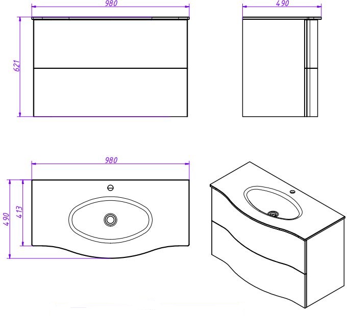 Мебель для ванной CEZARES PETALO-1000-2C-SO-RC-P  - Вид №2