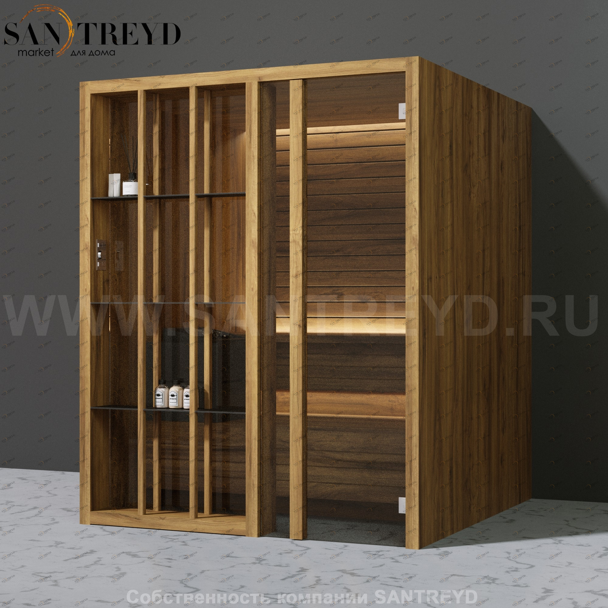 Effegibi YOKU.S60 SA.70100017 Сауна с правой дверью. Мощность: 6 кВт макс. Размеры: длина 174 см, ширина 170 см. Отделка: термообработанное дерево SA70100017