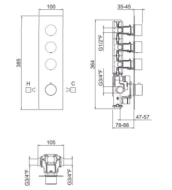 Встраиваемая часть смесителя CARIMALI PARTE INCASSO HIGH FLOW 6 VIE ARCH-00005276 - Вид №2
