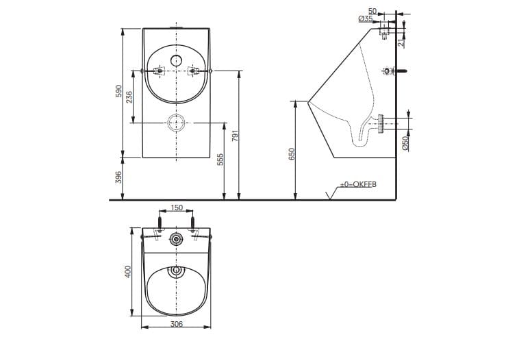 Керамический подвесной писсуар TOTO UWN926ETS ARCH-00082254 - Вид №6