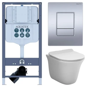 Комплект инсталляции Aquatek Pneumo N 49 с безободковым унитазом AM.PM Force клавиша Aquatek Pnn-0000003 серая