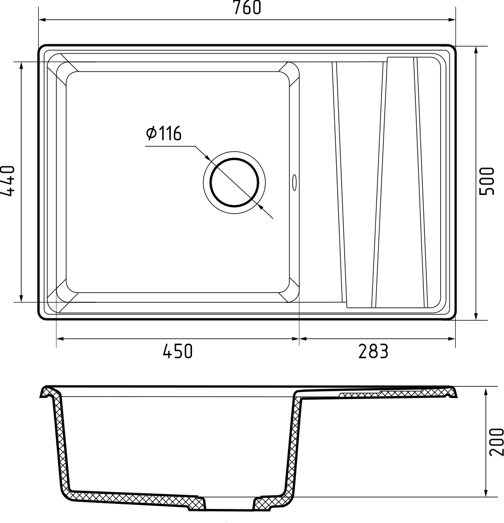 Кухонная мойка LV-760L GRANFEST LEVEL - Вид №1