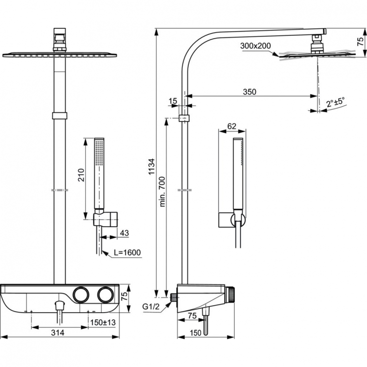 A7332AA Душевая система с термостатическим смесителем для душа Ideal Standard CERATHERM S200  - Вид №6