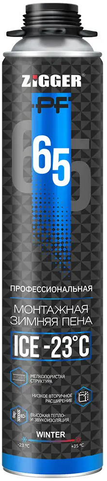 90211025 Пена монтажная профессиональная Zigger PF ICE -23°С 65 л зимняя 850 мл 920 г 12 шт STLM-0133794