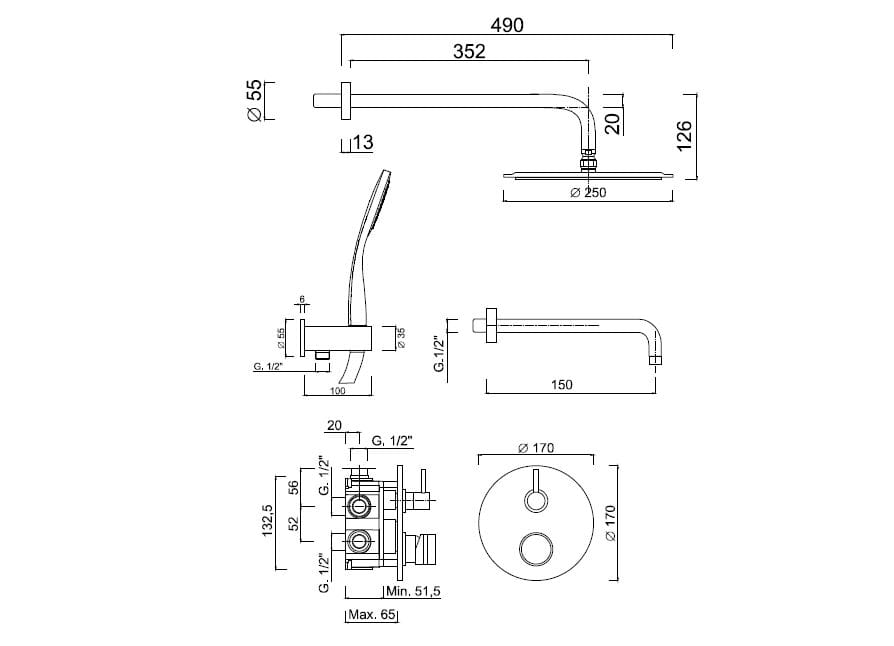 Набор настенных ванн с ручным душем Rubinetteria Giulini MyRing ARCH-00120923 - Вид №2