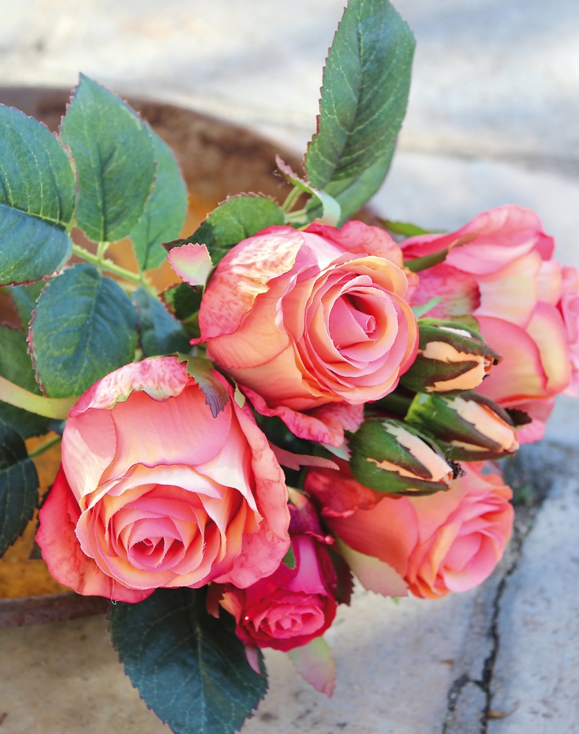 2607 553 a3 Искусственный букет роз, 7-цветков, 28 см, абрикос H-andreas  - Вид №1