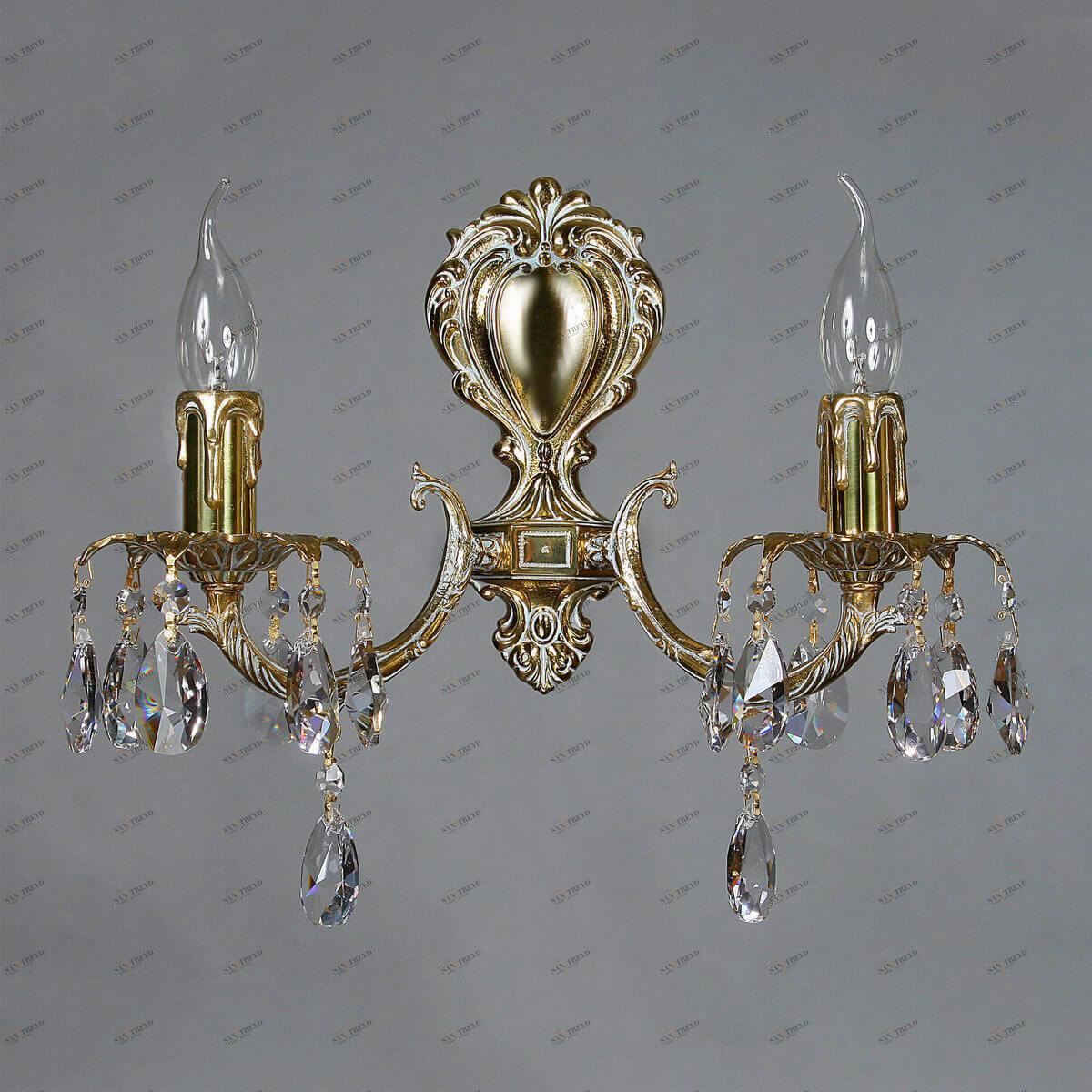 Бра светодиодное на 2 лампы бронзовый Benisa 2226/2 WP Tear Drop AMBIENTE СВЕЧА 00-3931010 Бронза;прозрачный 