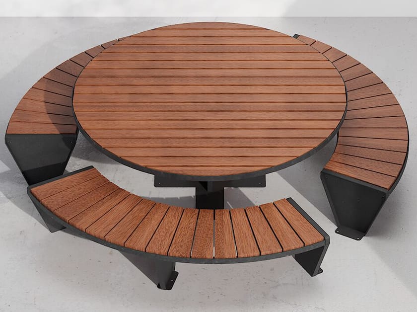 Стол для пикника с деревянными досками Okumè DIMCAR круглый ARCH-00144961