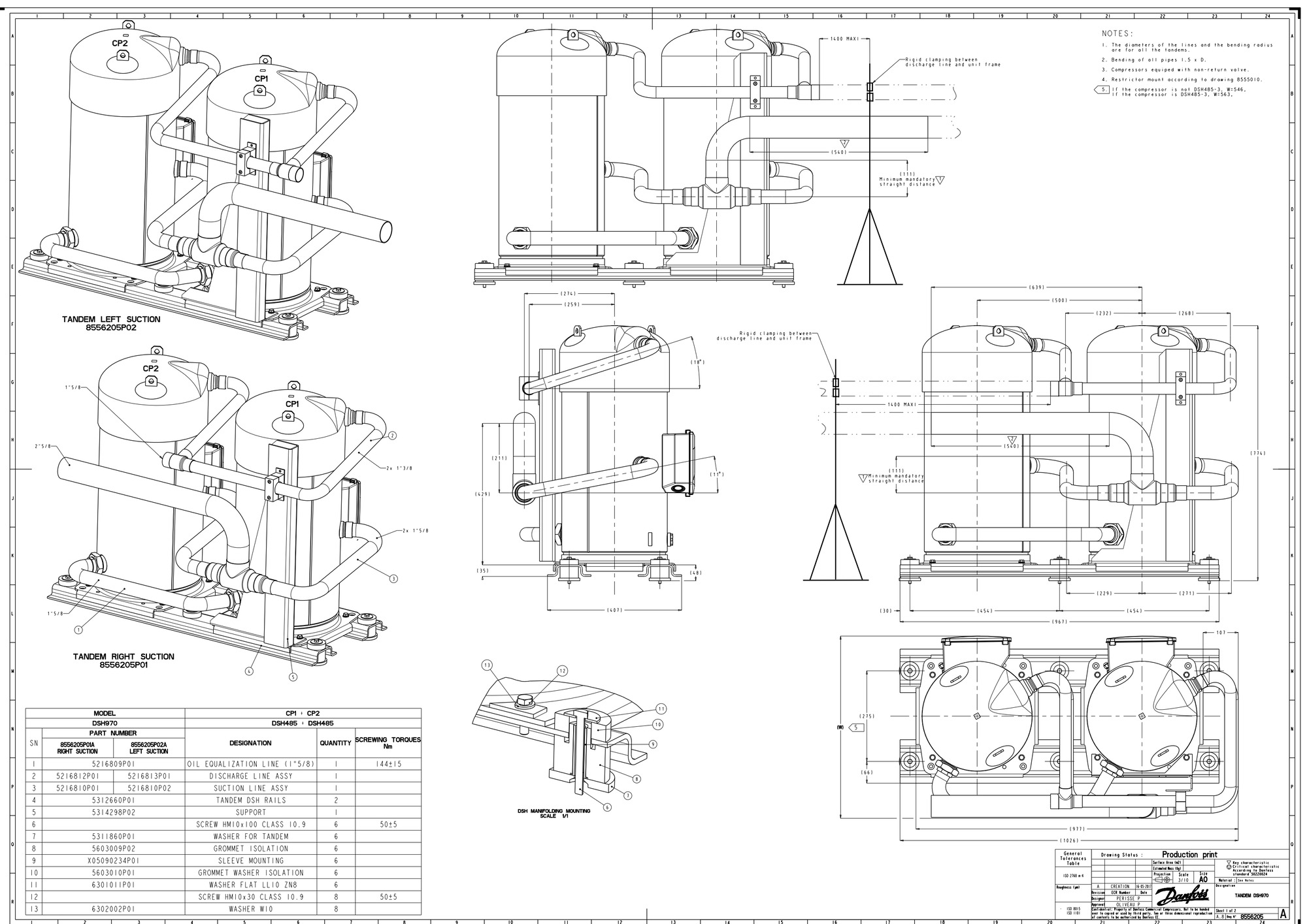 Danfoss DSH — Герметичные спиральные компрессоры, R410A DSH184A4AL Компрессор спиральный 120H1222  - Вид №12