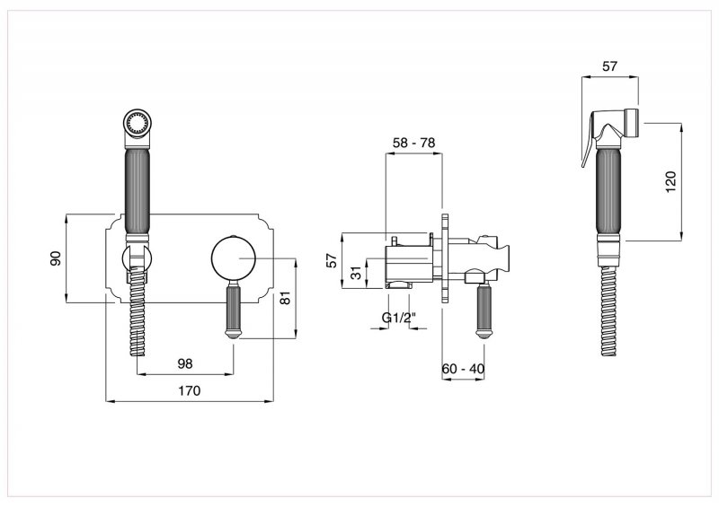 Смеситель с гигиеническим душем однорычажный Cezares OLIMP-DIF-01-L - Вид №1