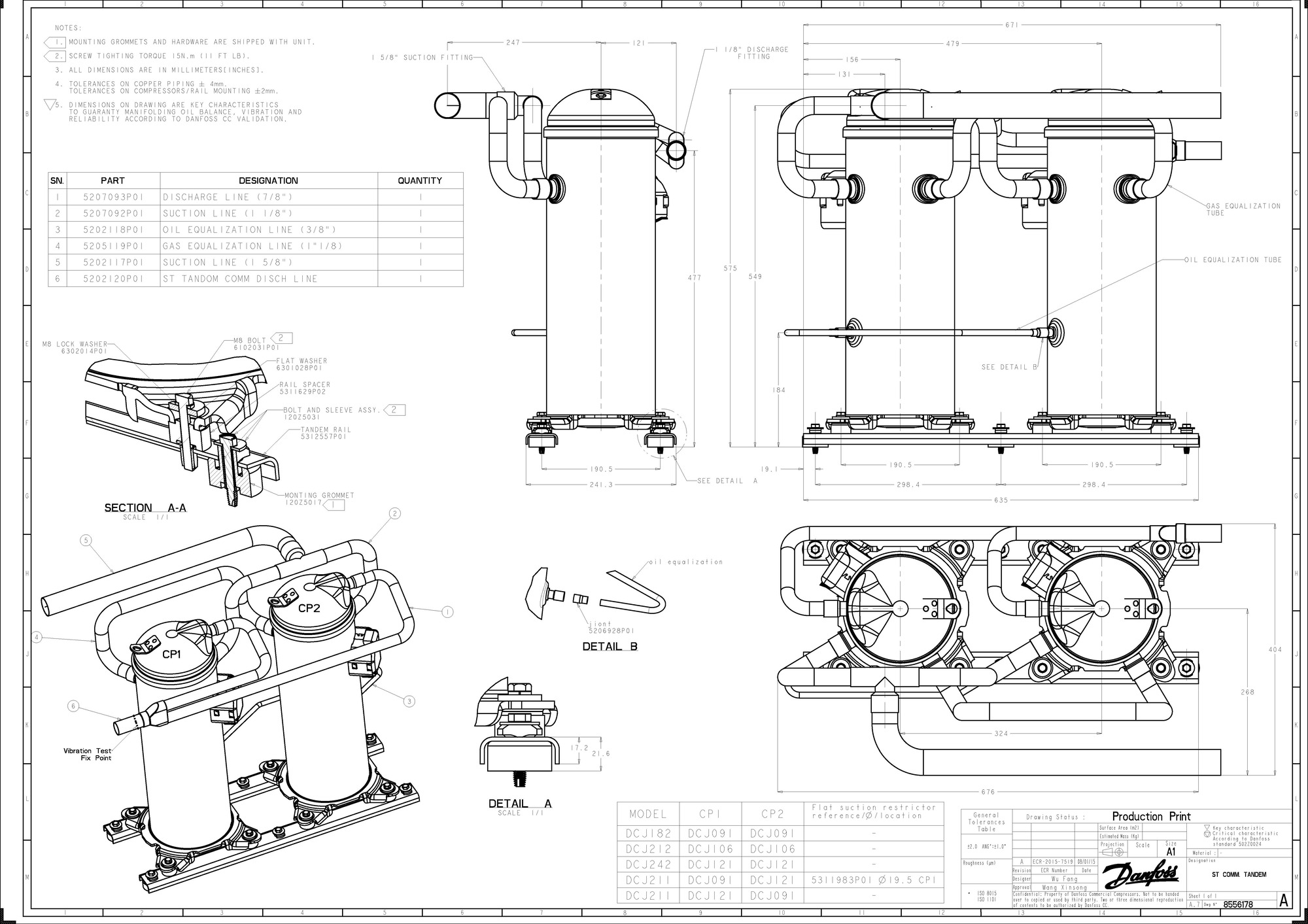 Danfoss DCJ — Герметичные спиральные компрессоры, R401A DCJ106T4LC8 Компрессор спиральный 121L5035  - Вид №13