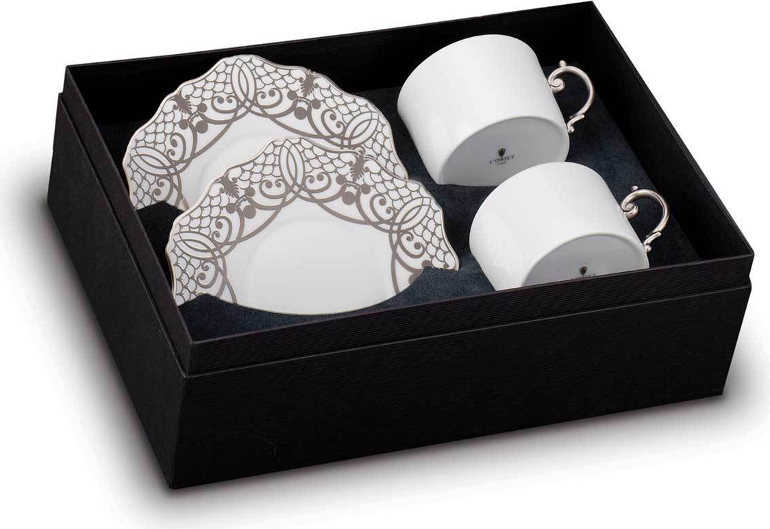 10571244 L’Objet Набор из 2 чашек чайных с блюдцами 230мл "Алансон, платина" п/к Фарфор 