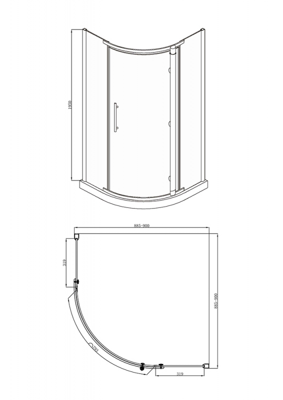 Душевое ограждение (без поддона) 900*900*1950 Стекло 8мм easy clean BLACKLINE BS090.1110A bravat  - Вид №1