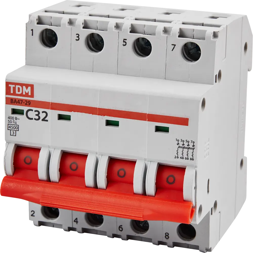 Автоматический выключатель TDM Electric ВА47-29 4P C32A для надежной защиты сетей 89347167 STLM-1118130