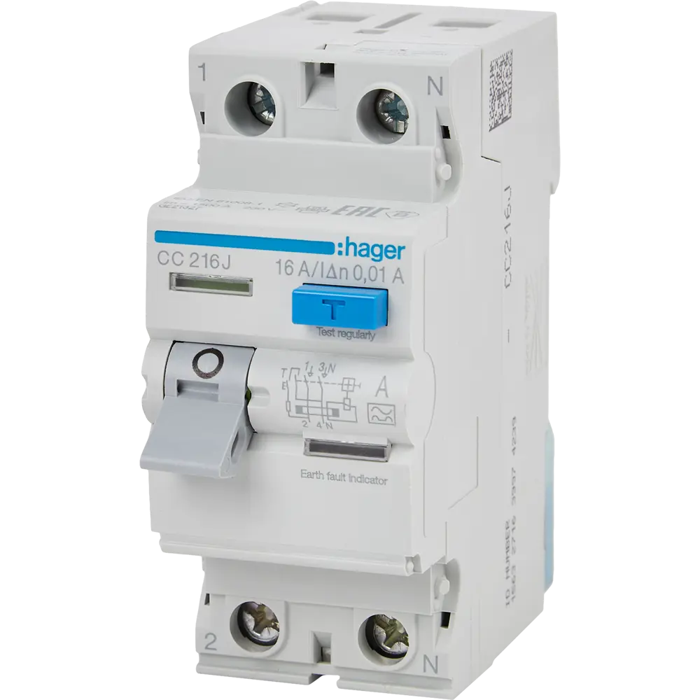 УЗО Hager CC216J 2P 16 A 10 мА 6 кА A STLM-2064629