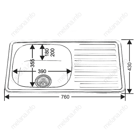 Мойка 7643 L MELANA 1,0/200 врезная прямоугольная с сифоном (134ПСа *5)  - Вид №1