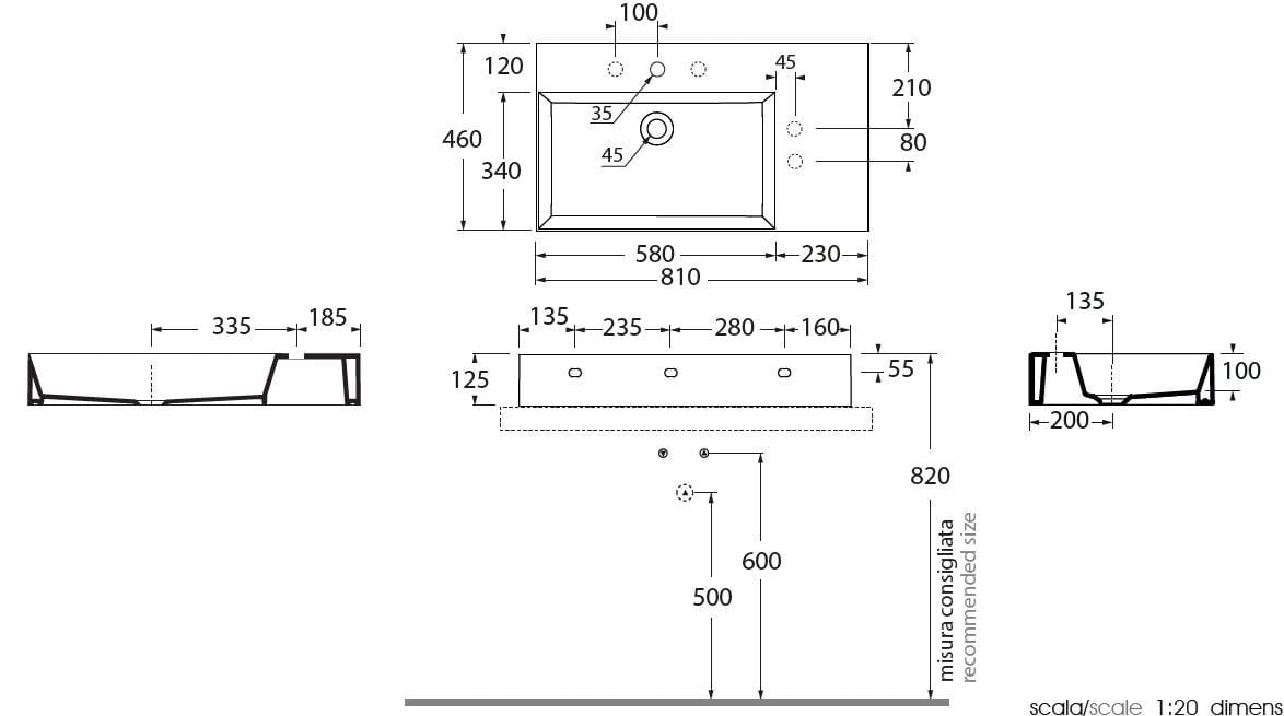 Керамическая столешница/подвесная раковина Azzurra Ceramica Elegance ARCH-00014448 - Вид №6