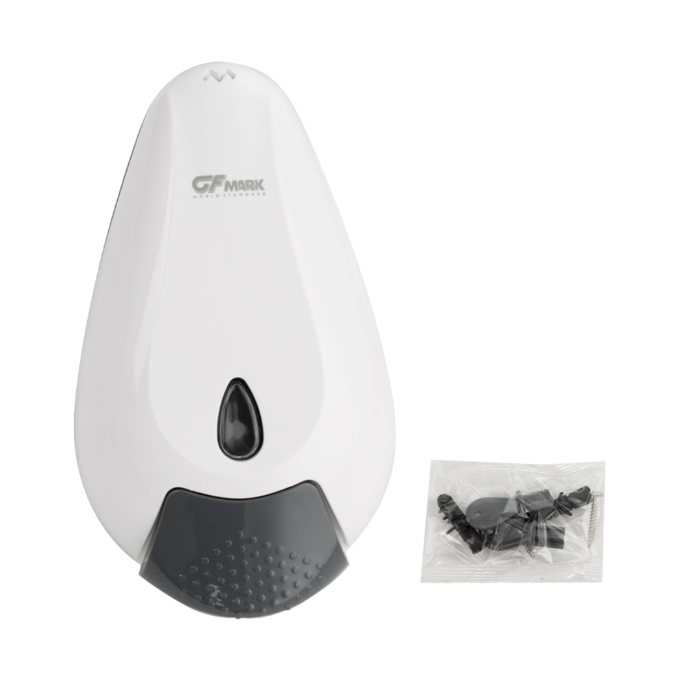 GFmark - Дозатор жидкого МЫЛА, универсальный, пластиковый, БЕЛЫЙ, с глазком - капля, 400 мл, код: 637  - Вид №9