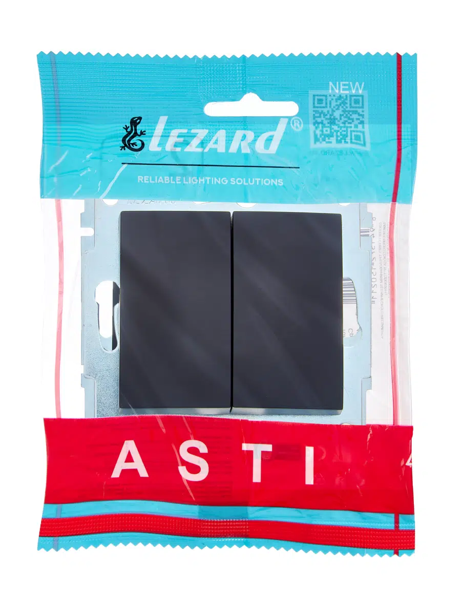 ASTI Выключатель двойной чёрный бархат механизм LEZARD 7081-4288-101 - Вид №3
